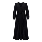 Women Date Dress Autumn and Winter V-neck Long Sleeve Pleated Dress