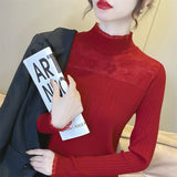 Women Knitwear Autumn and Winter Turtleneck Lace Sweater Slim Fit