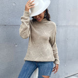 Women Knitted Sweater Autumn and Winter Leisure Women's Clothing Loose-Fitting Solid Color Long Sleeves High Collar Bottoming Sweater
