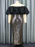 Harlem Night Attire Fall Tube Top Backless Hip Skirt Puff Sleeve Sequins Dress