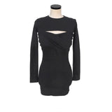 Women Dresses Two-Piece Sling Dress Hip Skirt Long Sleeve Cutout Shawl Sleeves