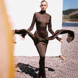 Women Dresses Spring Turtleneck Long Sleeve Long Slim Fit Dress
