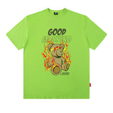 Men T Shirt Flame Bear Print Couple Short Sleeve T-shirt Hip Hop