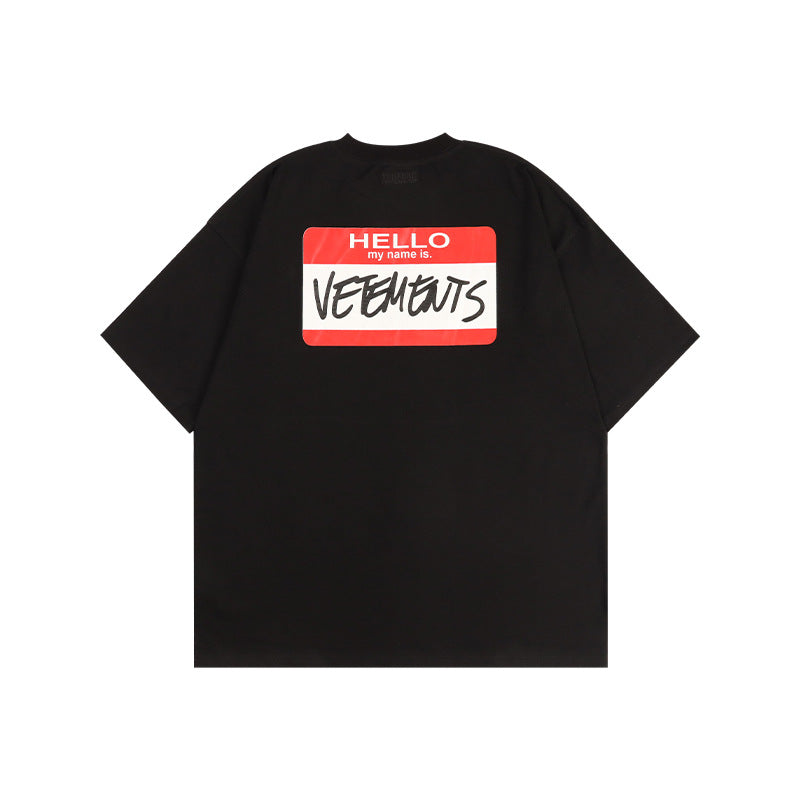 Vetements T Shirts VTM Hello My Name Is Red Signature Graffiti Logo T-shirt
