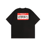 Vetements T Shirts VTM Hello My Name Is Red Signature Graffiti Logo T-shirt