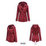 Women Trench Coat Mid-Length Hooded Jacket Long-Sleeved Raincoat