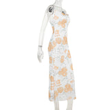 Women Dresses Summer Dress Mesh Floral Print Sling Slim Fit Dress