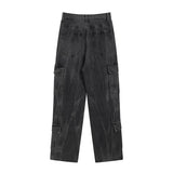 Men Jeans Retro Washed Gray Cargo Jeans
