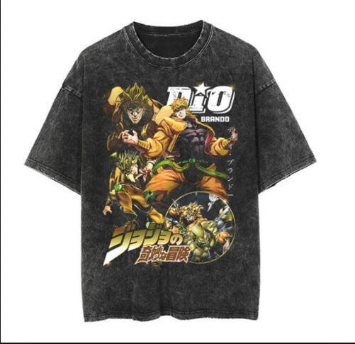 Washed and old five-quarter sleeve T-shirt retro anime