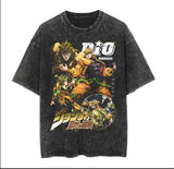 Washed and old five-quarter sleeve T-shirt retro anime