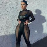 Women Jumpsuit Autumn Crew Neck Back Long-Sleeve Zipper Jumpsuit