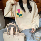 Women Knitwear Autumn Three-Dimensional Flower round Neck Sweater Loose Sweater