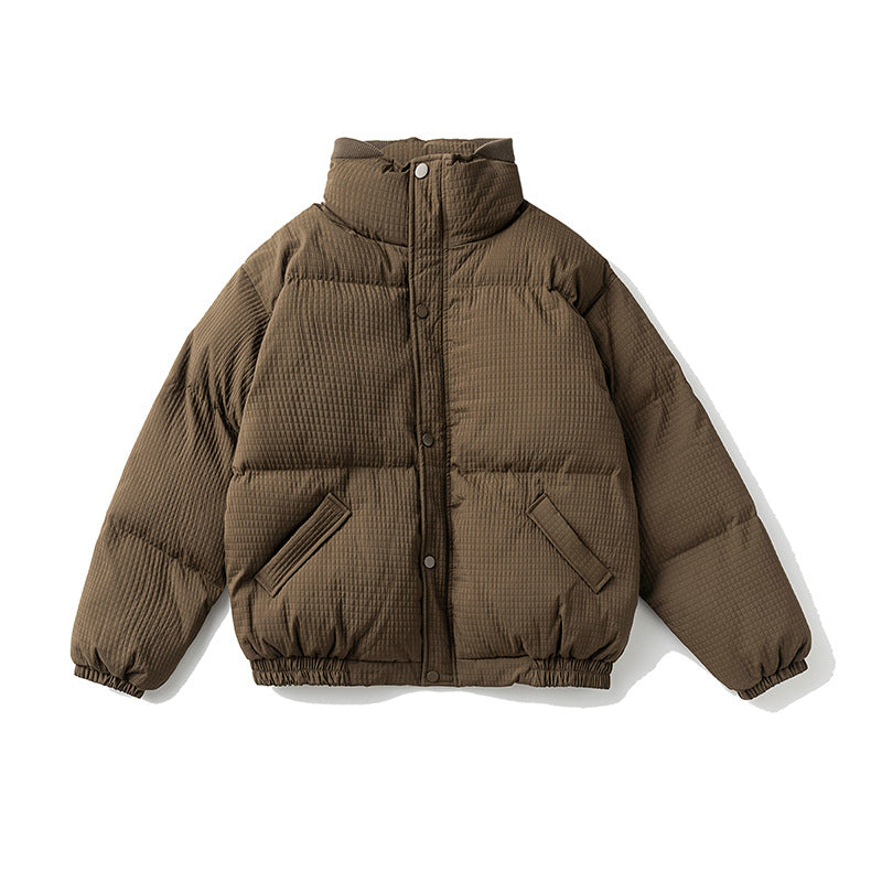 Unisex Winter Cotton Coat Plaid Stand-up Collar Cotton-Padded Clothes Retro Loose and Warm Cotton-Padded Jacket