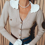 Women Knit Top Elegant Knitted Cardigan Single-Breasted Sweater
