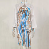 Women's Evening Gown Sexy Retro Long Sleeve Cloak Sequined Suspender Dress