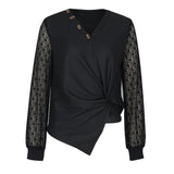 Women Knitted Sweater Autumn Black Long-Sleeved Knitted Top