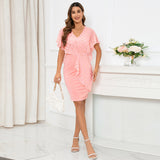 Women Date Dress Summer Polka Dot Printed Chiffon Dress V-neck Hip Skirt
