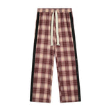 Men Sweatpants Plaid Exercise Casual Pants Men's Loose Breasted Stitching Straight-Leg Pants