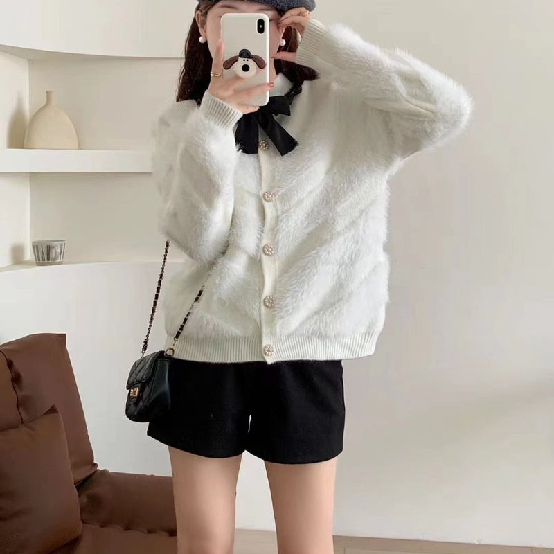 Women Knitwear Autumn and Winter round Neck Sweater Loose Knitted Cardigan