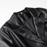 Women Coats Spring Faux Leather PU Black Long Trench Coat