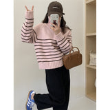 Women Knitwear Autumn and Winter Striped Half Zipper and Lapel Knitwear Loose Sweater