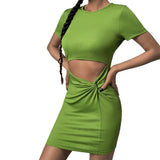 Women Dress Spring and Summer Sexy Hollow Sheath Knitted I Short Sleeve Dress