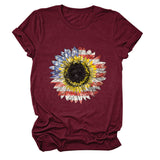 Sunflower Print Short Sleeve Casual Crew Neck T-Shirt Top