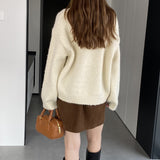 Women Winter Knitted Sweater V-neck Thick Sweater Autumn and Winter Loose-Fitting Long Sleeve Sweater H0001
