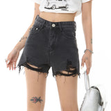 Women Shorts Ripped Burr Black Denim Shorts