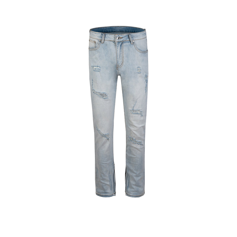 MIJKO Men's Vintage Pants MIJKO Zipper Pants Trendy Men's and Women's Ripped Washed Jeans