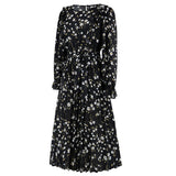 Women Date Dress Autumn and Winter Leisure Floral V-neck Long-Sleeve Dress
