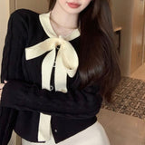Women Knitwear Autumn and Winter Bow Twist O-neck Short Sweaters Cardigan