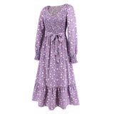 Women Date Dress V-neck Floral Skirt Dress