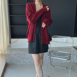 Women Cardigan Sweater Cardigan Single-Breasted V-neck Mid-Length Knitted Jacket 8t8278