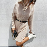Women Knitted Sweater Autumn and Winter Loose Color Twist Long Sleeve High Collar Sweater Dress