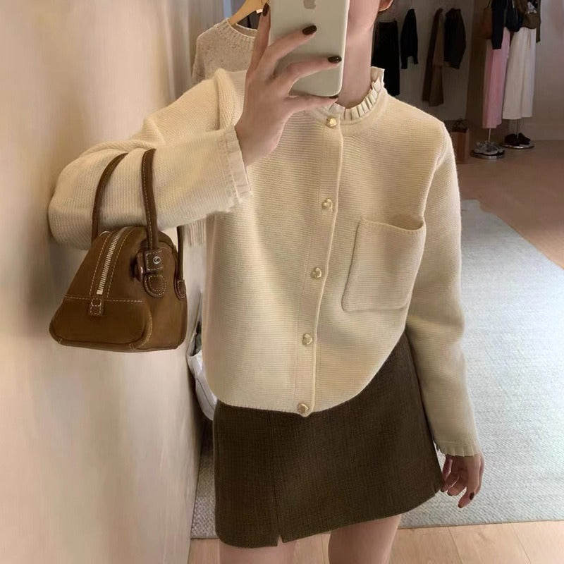 Women Knitwear Autumn and Winter round Neck Sweaters Cardigan