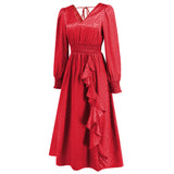 Women Date Dress Autumn and Winter V-neck Bubble Long Sleeve Dress
