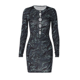 Women Dresses Winter Sexy Hollow Long-Sleeved Slim Fit Hip Skirt