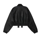 Women Jacket Short Leather Jacket Motorcycle Clothing Coat Zipped Stand Collar Fall Jacket