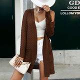 Women Knitted Sweater Mid-Length Long Sleeve Cable-Knit Sweater Cardigan