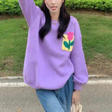 Women Knitwear Autumn Three-Dimensional Flower round Neck Sweater Loose Sweater