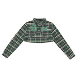 Women Jacket Short Plaid Coat Embroidered Long Sleeve