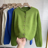Women Knitted Cardigan Autumn Winter Retro Knitted Cardigan Loose Crew Neck Coat