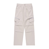 Men Sweatpants Zipper Workwear with Pocket Casual Trousers Solid Color Pleated Straight-Leg Pants