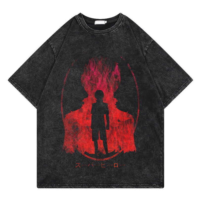 Washed retro T-shirt Tokyo corpse print casual cotton short sleeves