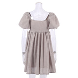 Women Dress Spring/Summer Square Collar Puff Sleeve Dress Women's Casual Short Skirt