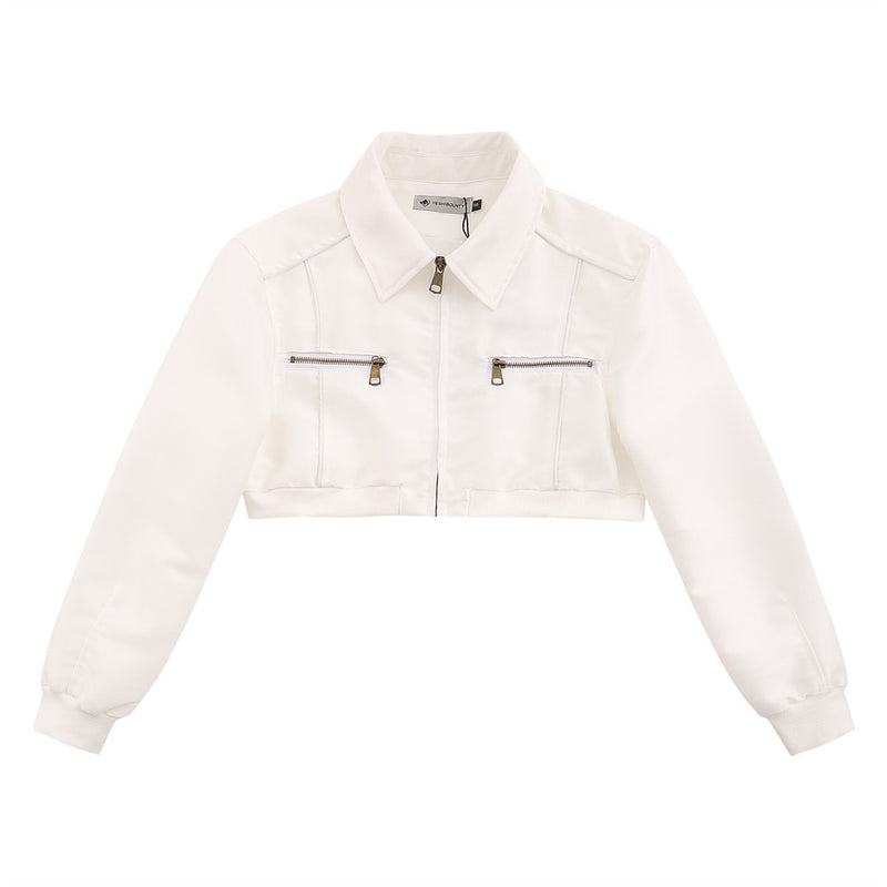 Women Jacket Zipper Decorations Short Work Clothes Jacket Lapel Cardigan Coat