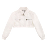 Women Jacket Zipper Decorations Short Work Clothes Jacket Lapel Cardigan Coat