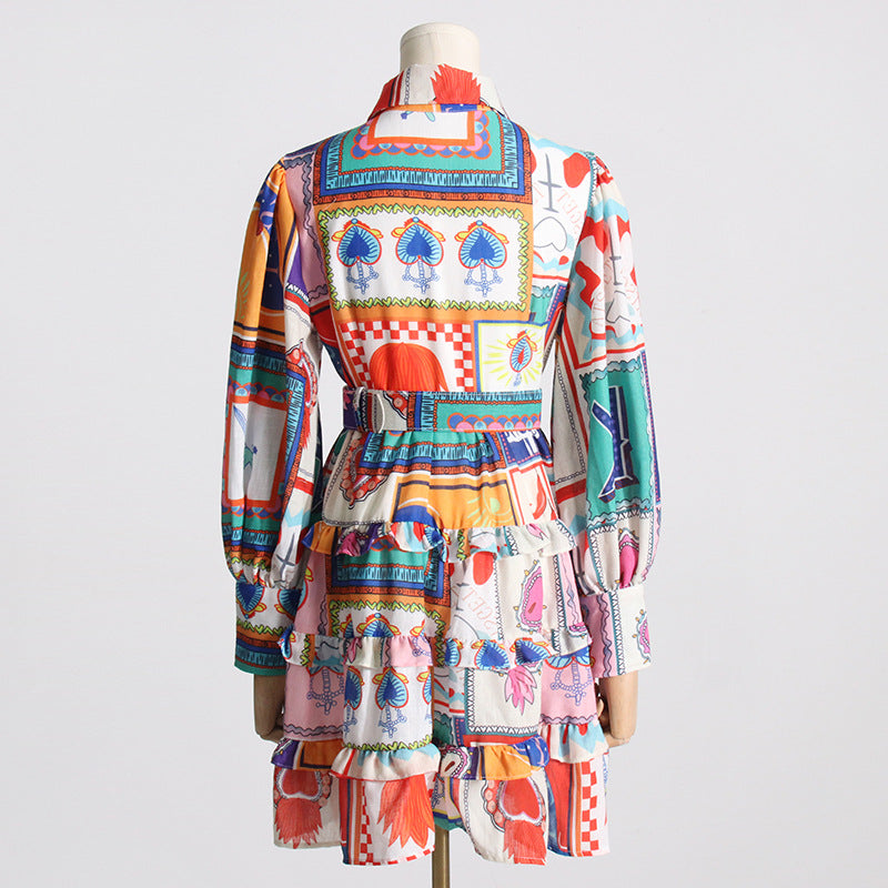 Women Dresses Spring Retro Lapels Single Row Dress Short Skirt (Qymy0409)
