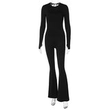 Women Jumpsuit Spring Sexy Backless Lace up Slim Fit Long Sleeve Jumpsuit